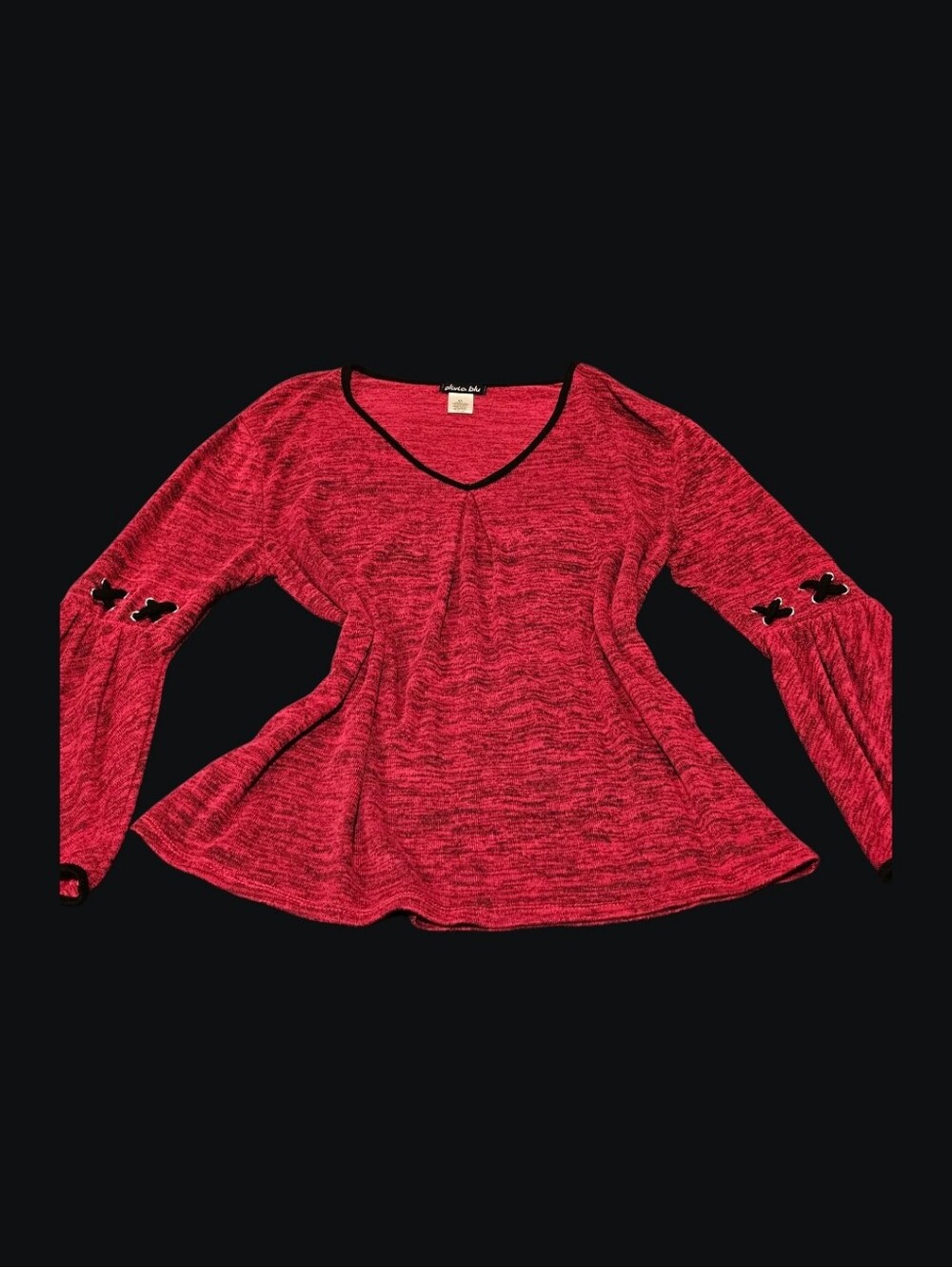 Women’s Wine V-Neck Long Sleeve Top with Lace-Up Sleeve Detail